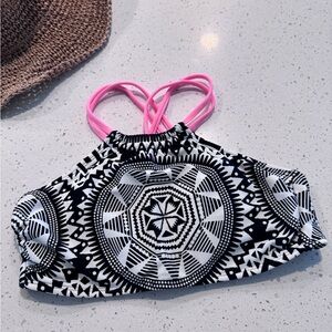Xhilaration Black and White Bikini Top with Pink Accents
